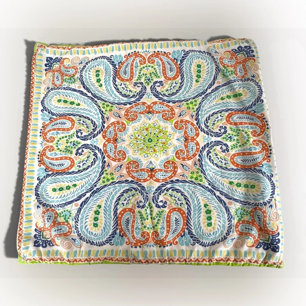 Pottery Barn Lia Paisley Pillow Cover ONLY Green Coral Blue Cotton Linen ~22”
